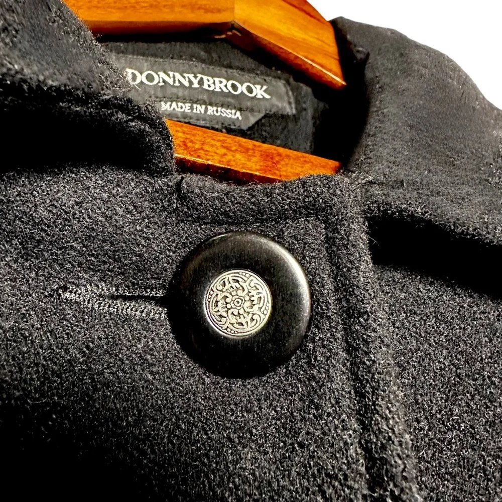 VINTAGE 100% Wool Mid-Length Coat Black Women's Sz XL Donny Brook Made In Russia